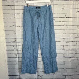 Lauren Ralph Lauren Black Label Blue Linen Wide-Leg Drawstring Pants Sz 6 Preppy